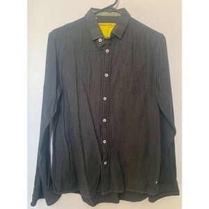Descendant of Thieves Mens Dark Green, Denim Like Button Up Shirt Medium